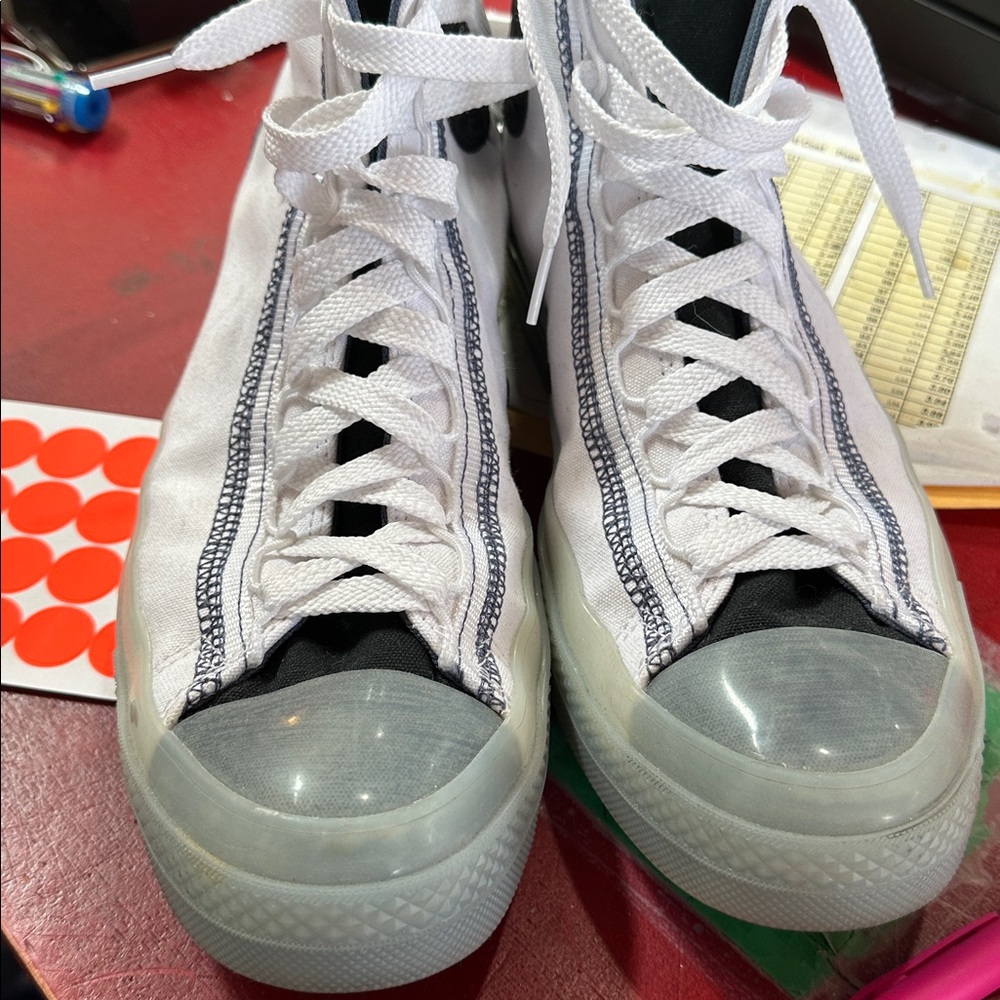 Men 11 Converse Chuck Taylor White Hi High Top Clear Translucent Blue Ice Soles - Picture 4 of 7
